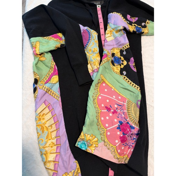 Versace Tops - Versace Silk Scarf Paneled Hoodie Womens 38 Black Baroque Knit Pullover